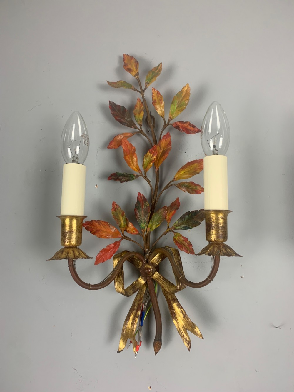 Pair of French Antique Toleware Polychrome Wall Lights  View III