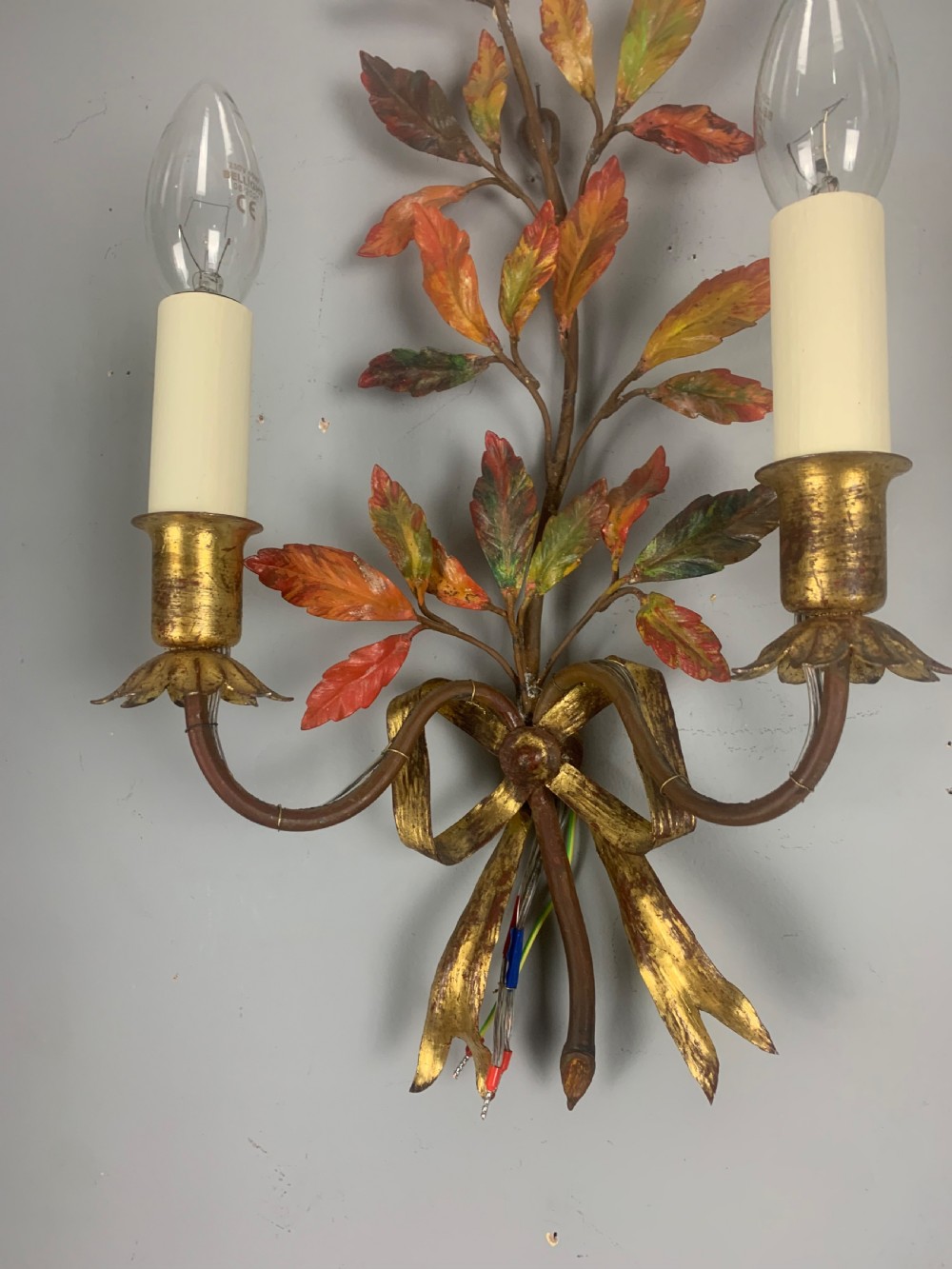 Pair of French Antique Toleware Polychrome Wall Lights  View IV