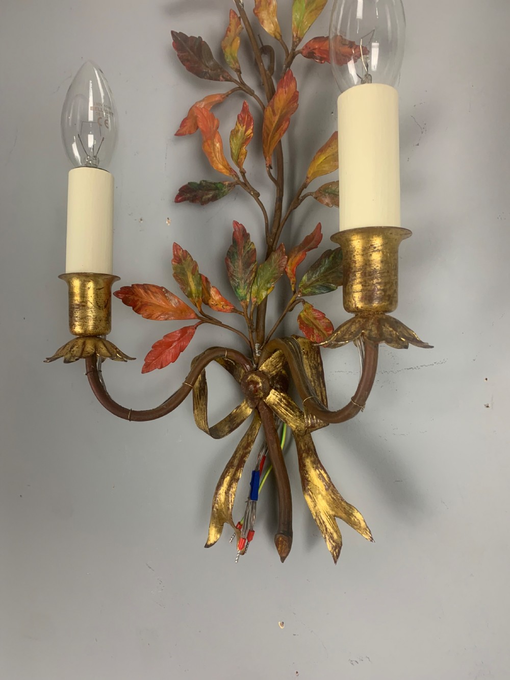 Pair of French Antique Toleware Polychrome Wall Lights  View V