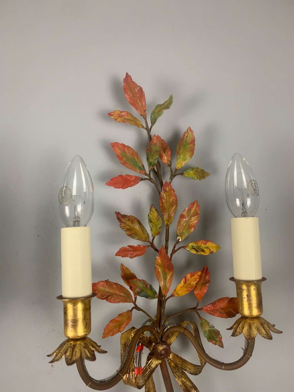 Pair of French Antique Toleware Polychrome Wall Lights  View VI