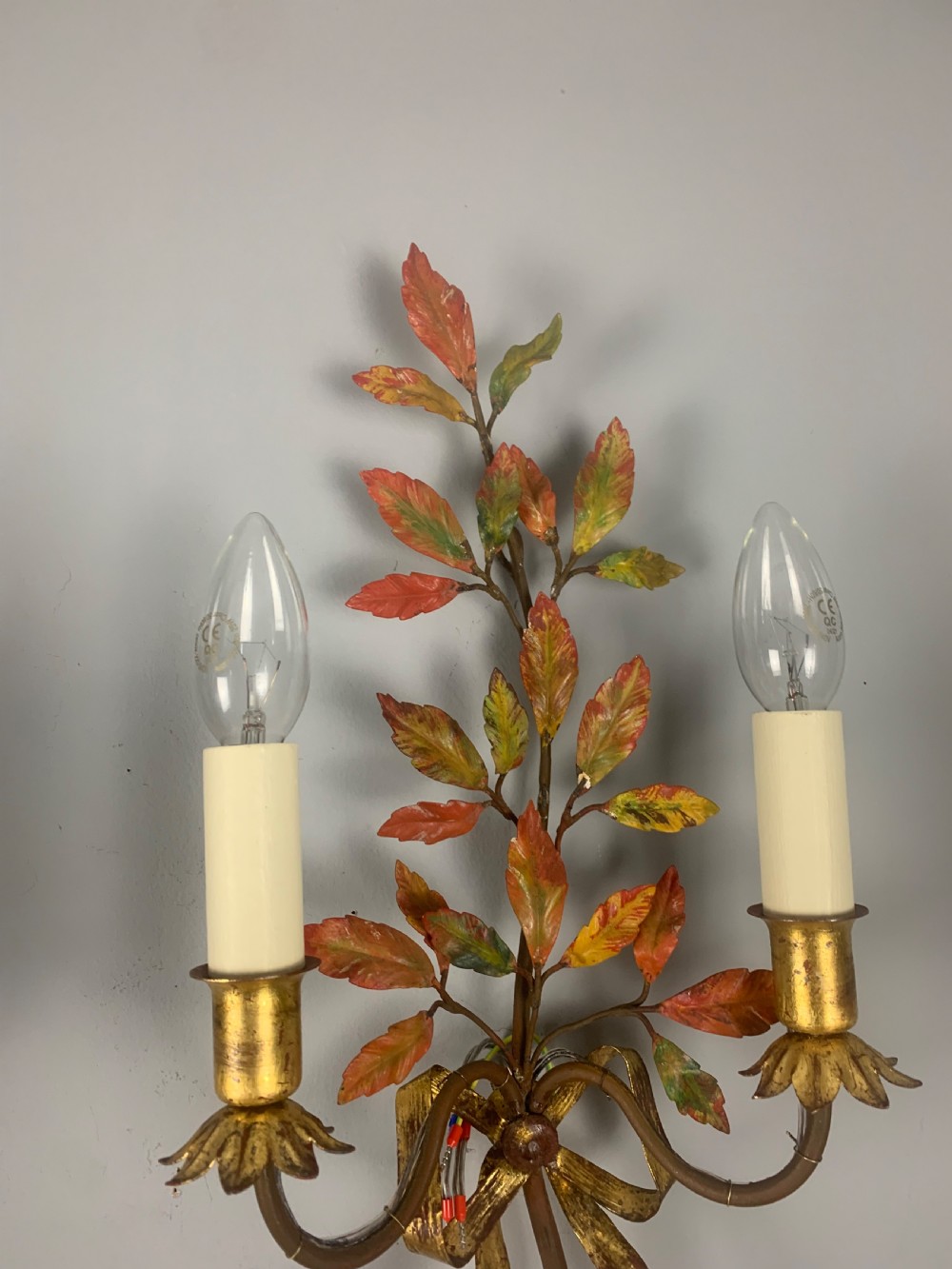 Pair of French Antique Toleware Polychrome Wall Lights  View VII