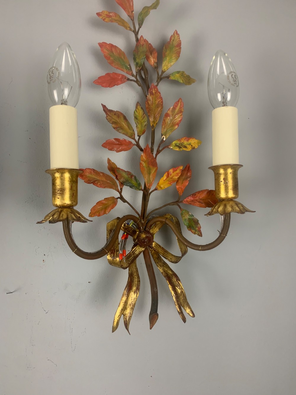Pair of French Antique Toleware Polychrome Wall Lights  View VIII