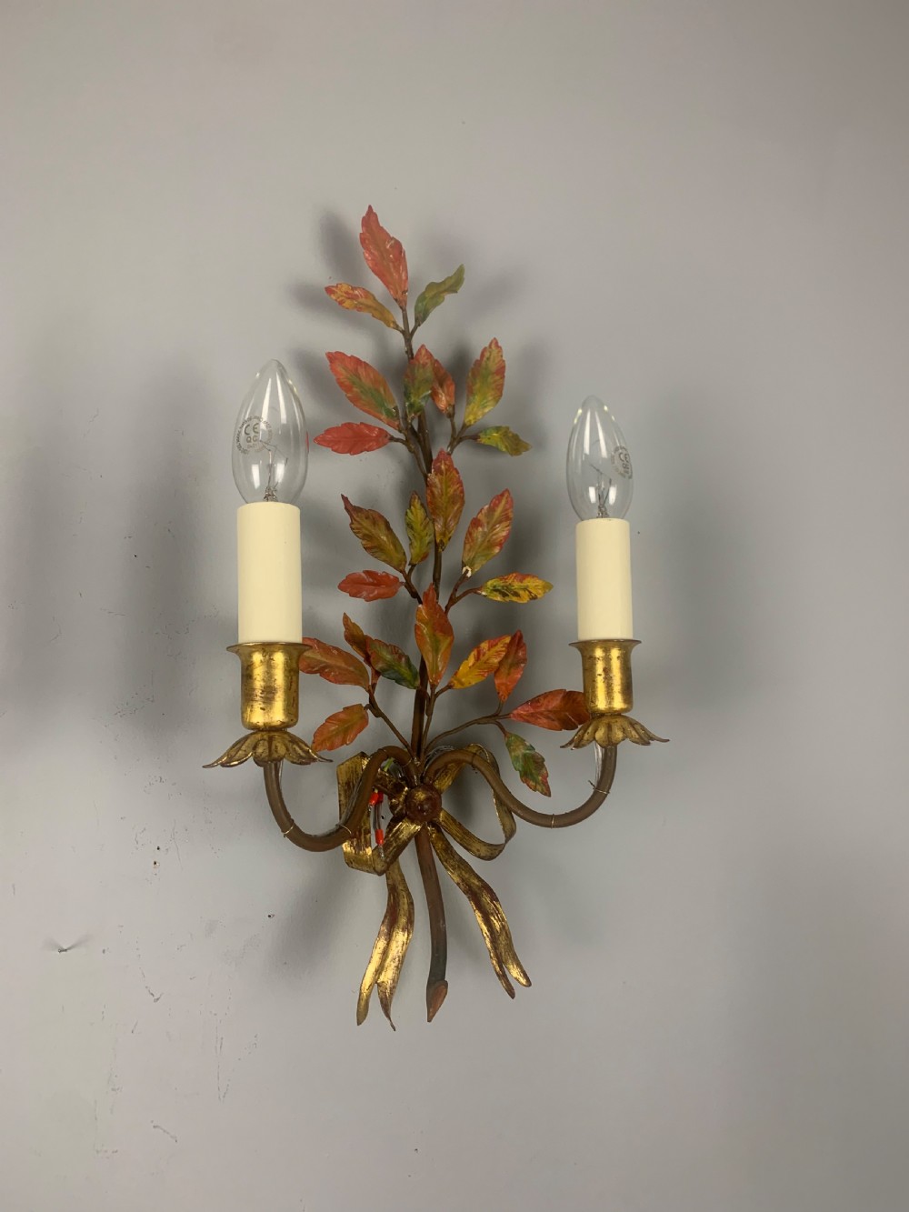 Pair of French Antique Toleware Polychrome Wall Lights  View IX