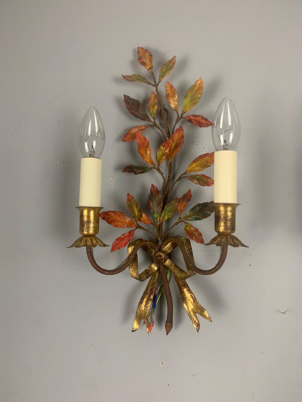 Pair of French Antique Toleware Polychrome Wall Lights  View X