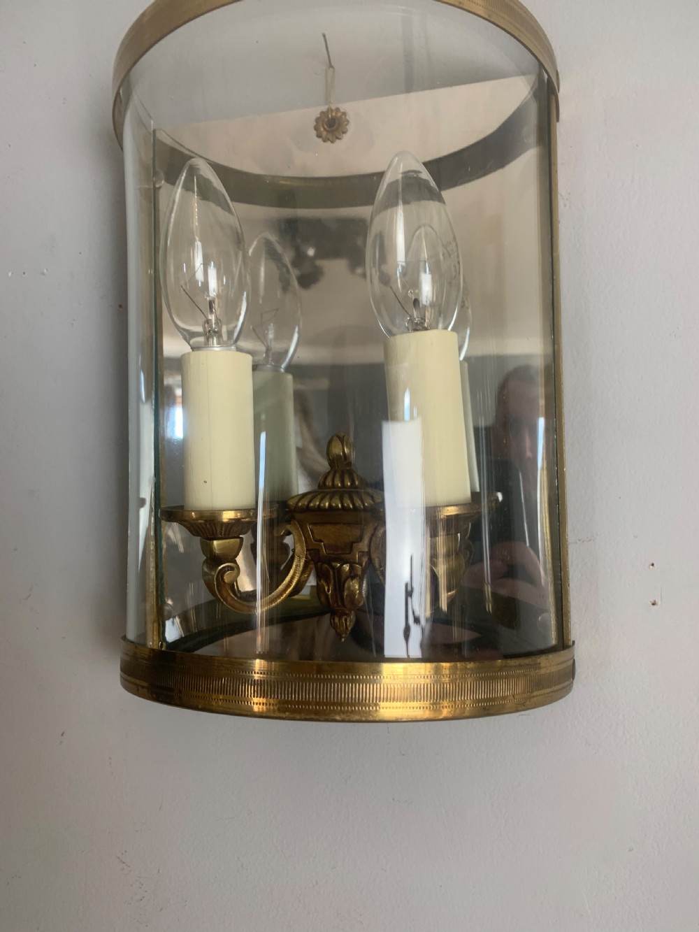 French Pair of Antique Gilded Convex Half Lantern Wall Light View II