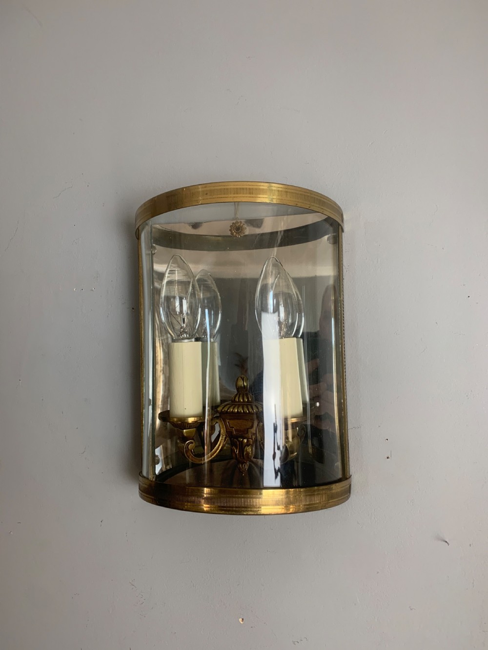 French Pair of Antique Gilded Convex Half Lantern Wall Light View III