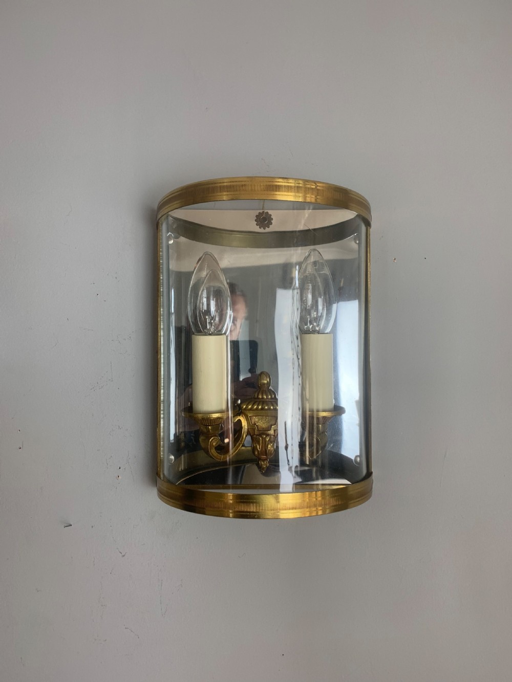 French Pair of Antique Gilded Convex Half Lantern Wall Light View IV