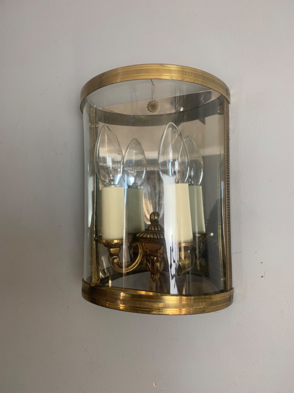 French Pair of Antique Gilded Convex Half Lantern Wall Light View VI