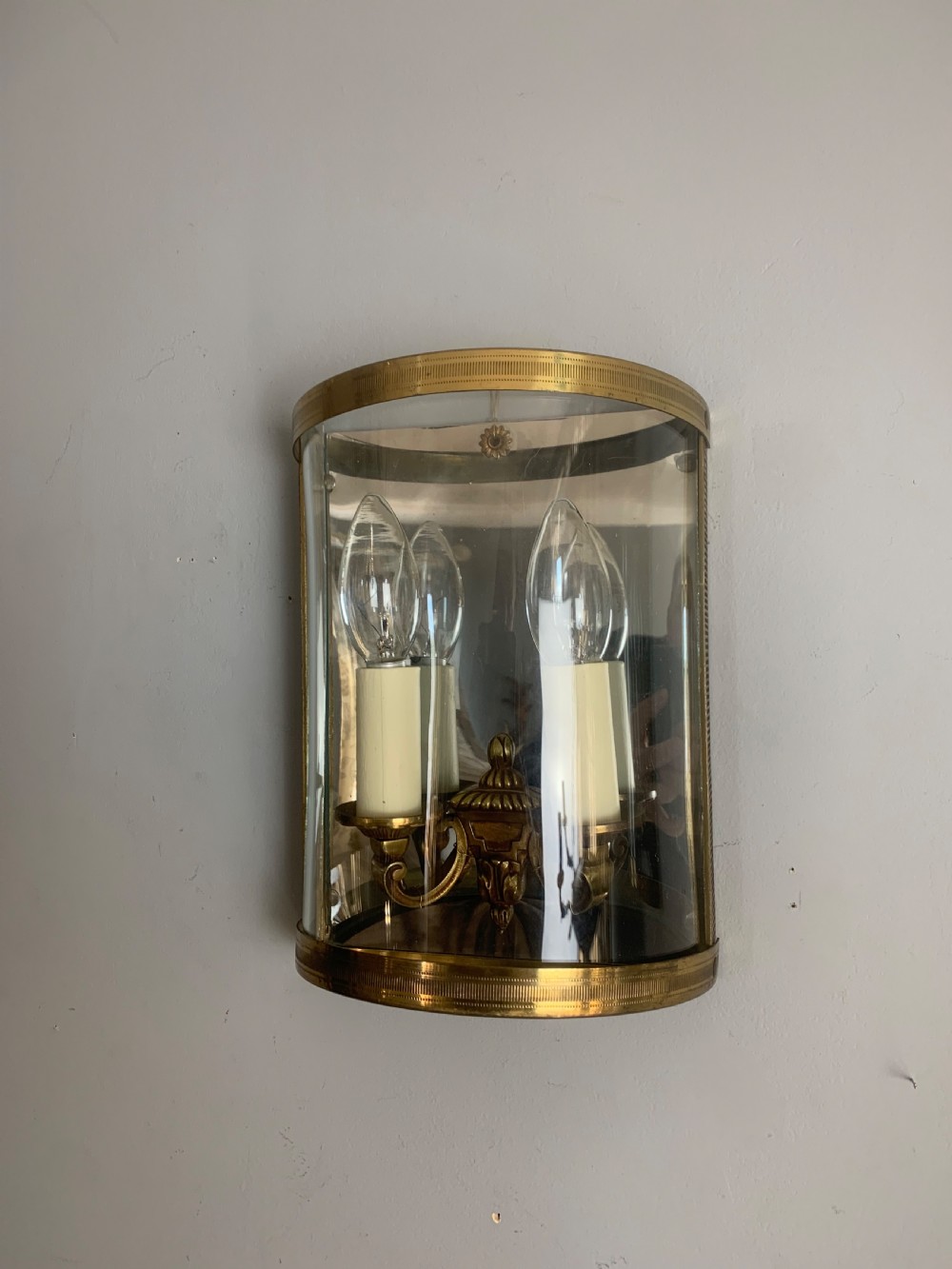 French Pair of Antique Gilded Convex Half Lantern Wall Light View VII