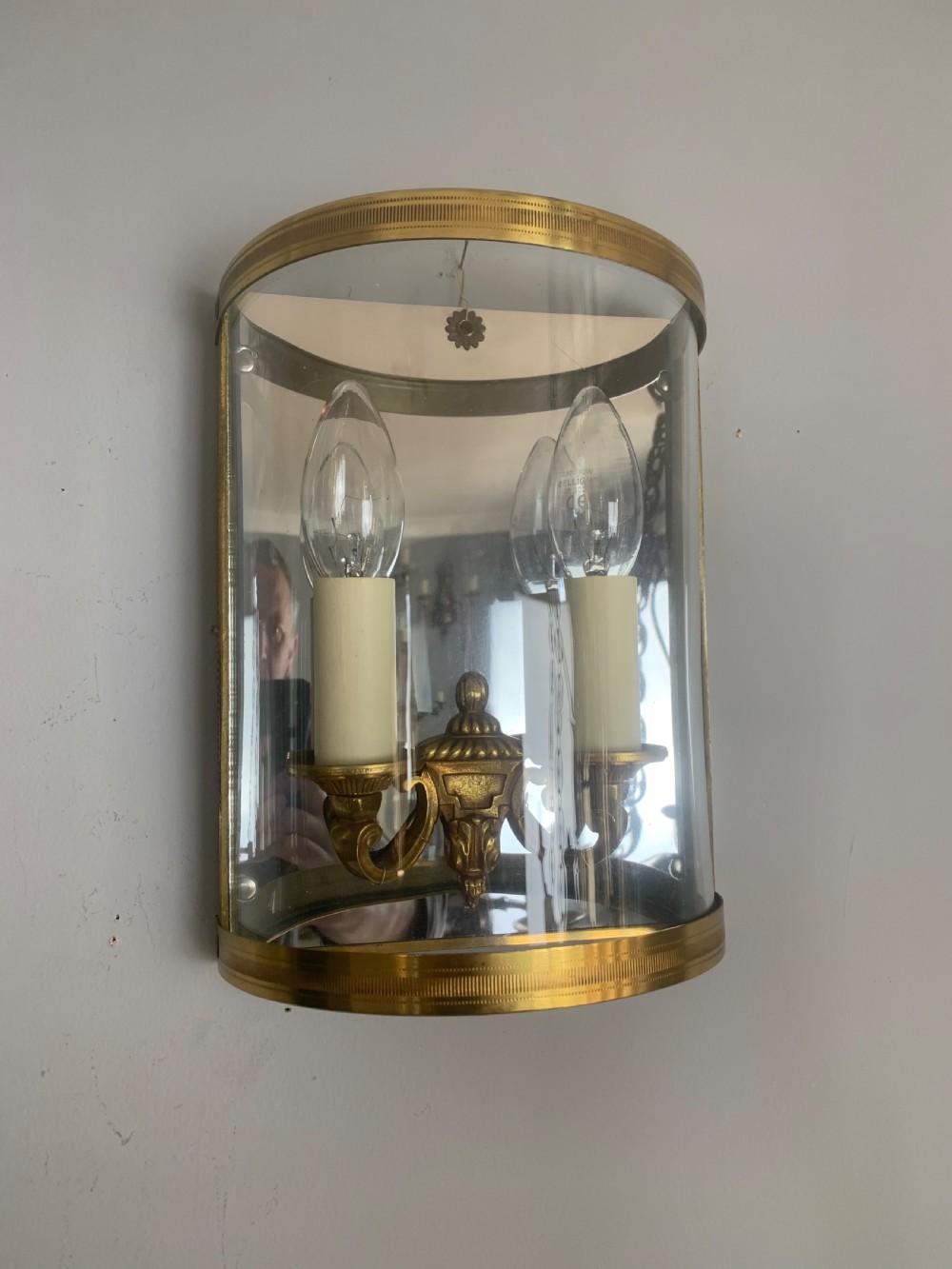 French Pair of Antique Gilded Convex Half Lantern Wall Light View VIII