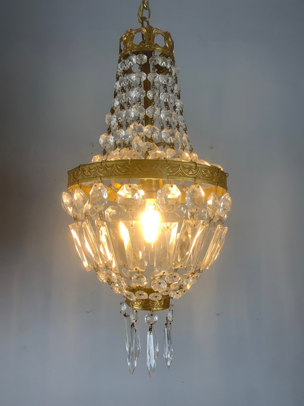 French Antique Single Light Crystal Chandelier, Ceiling Light  View IV