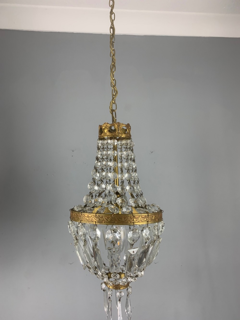 French Antique Single Light Crystal Chandelier, Ceiling Light  View VI