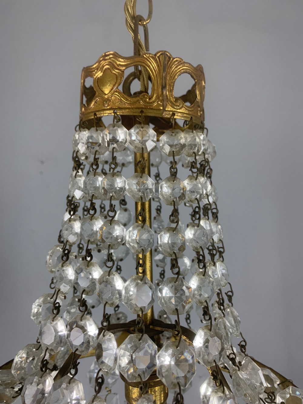 French Antique Single Light Crystal Chandelier, Ceiling Light  View VII
