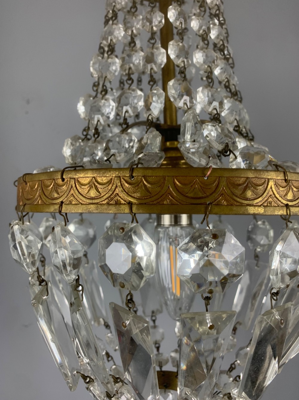 French Antique Single Light Crystal Chandelier, Ceiling Light  View VIII