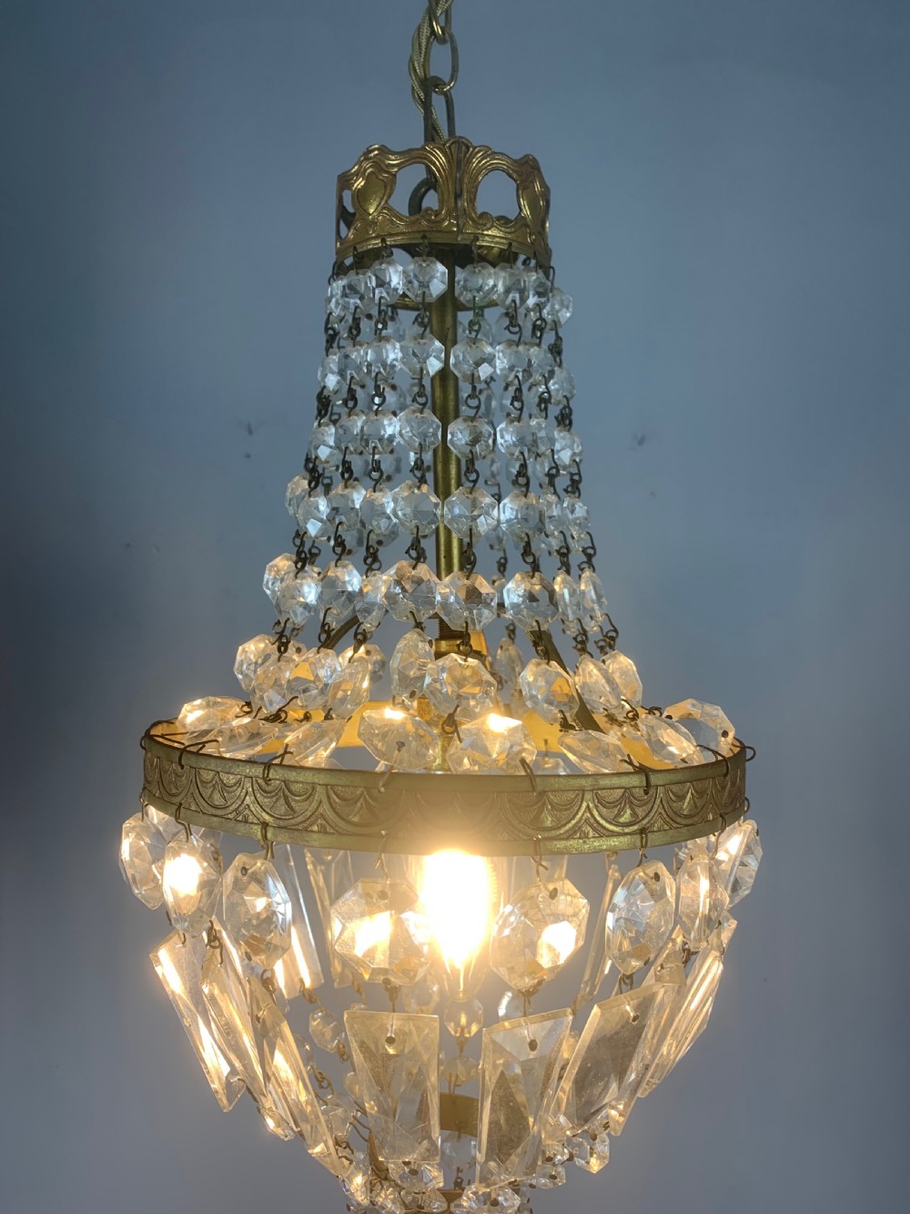 French Antique Single Light Crystal Chandelier, Ceiling Light  View IX