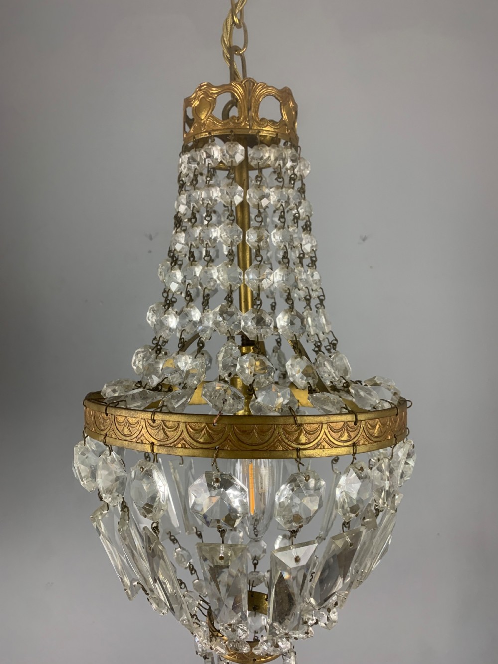 French Antique Single Light Crystal Chandelier, Ceiling Light  View XI