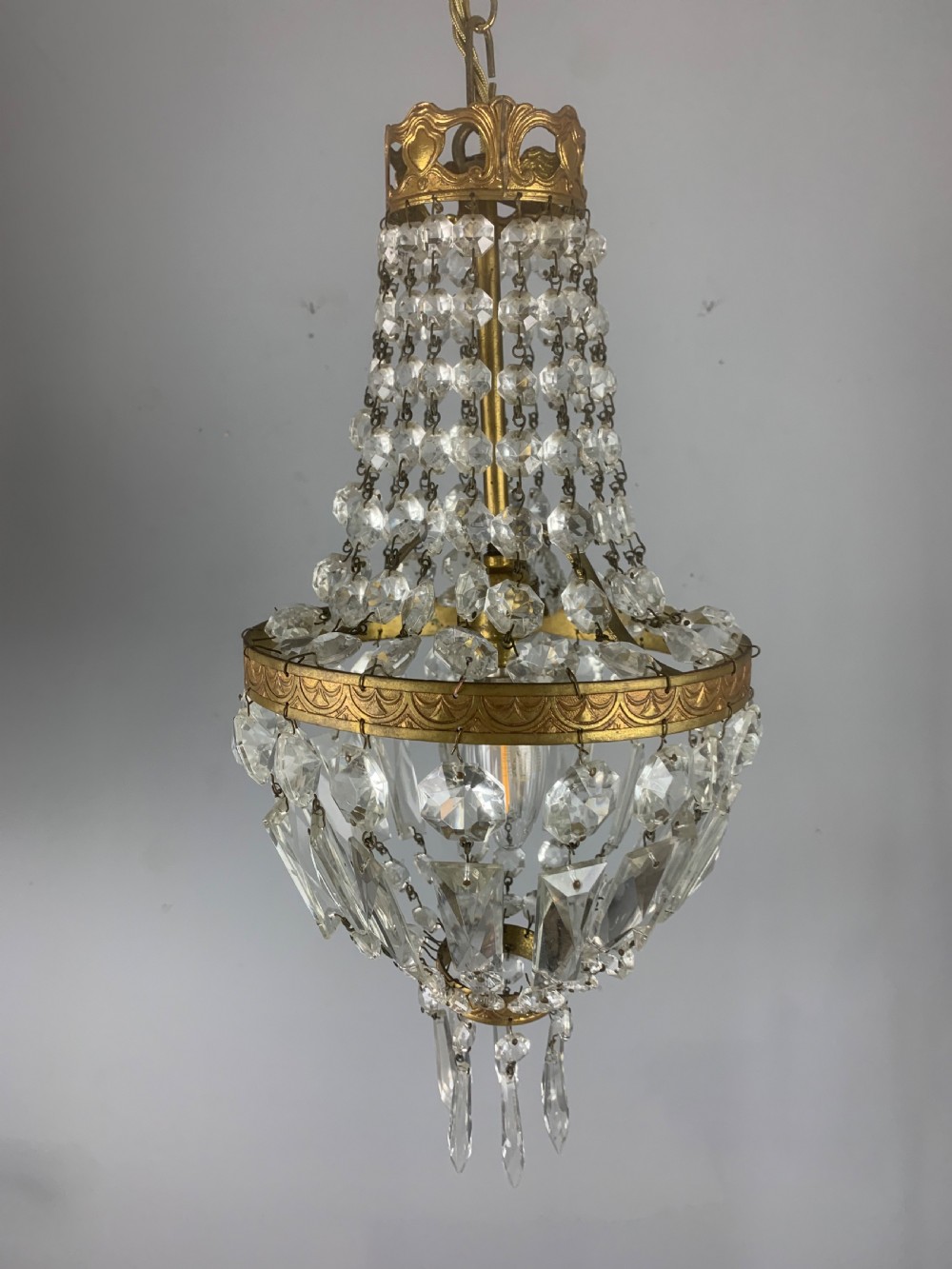 French Antique Single Light Crystal Chandelier, Ceiling Light  View XII