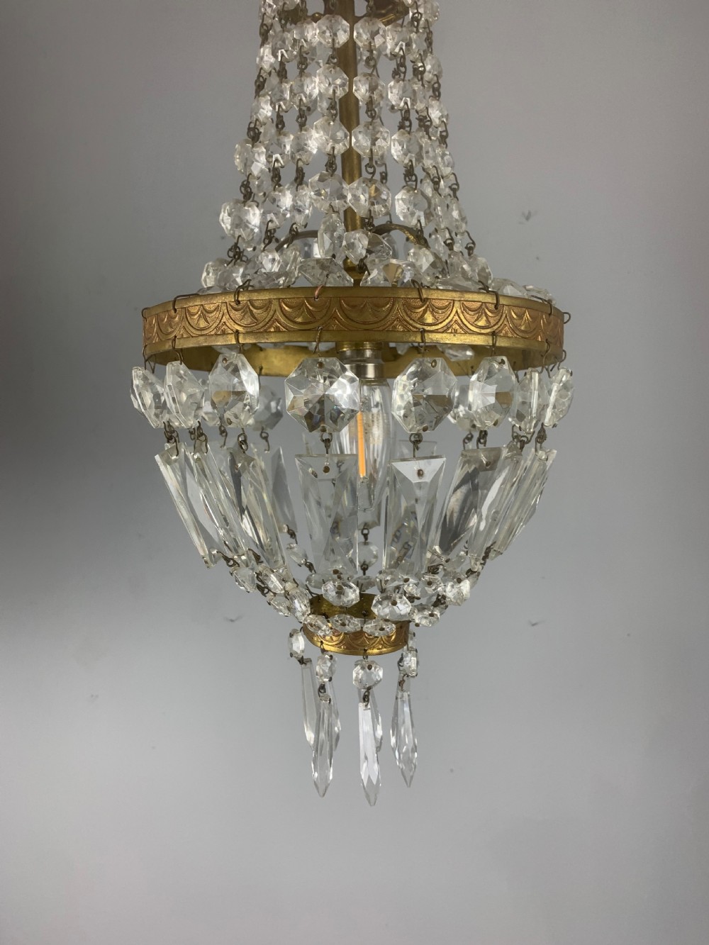 French Antique Single Light Crystal Chandelier, Ceiling Light  View XIII