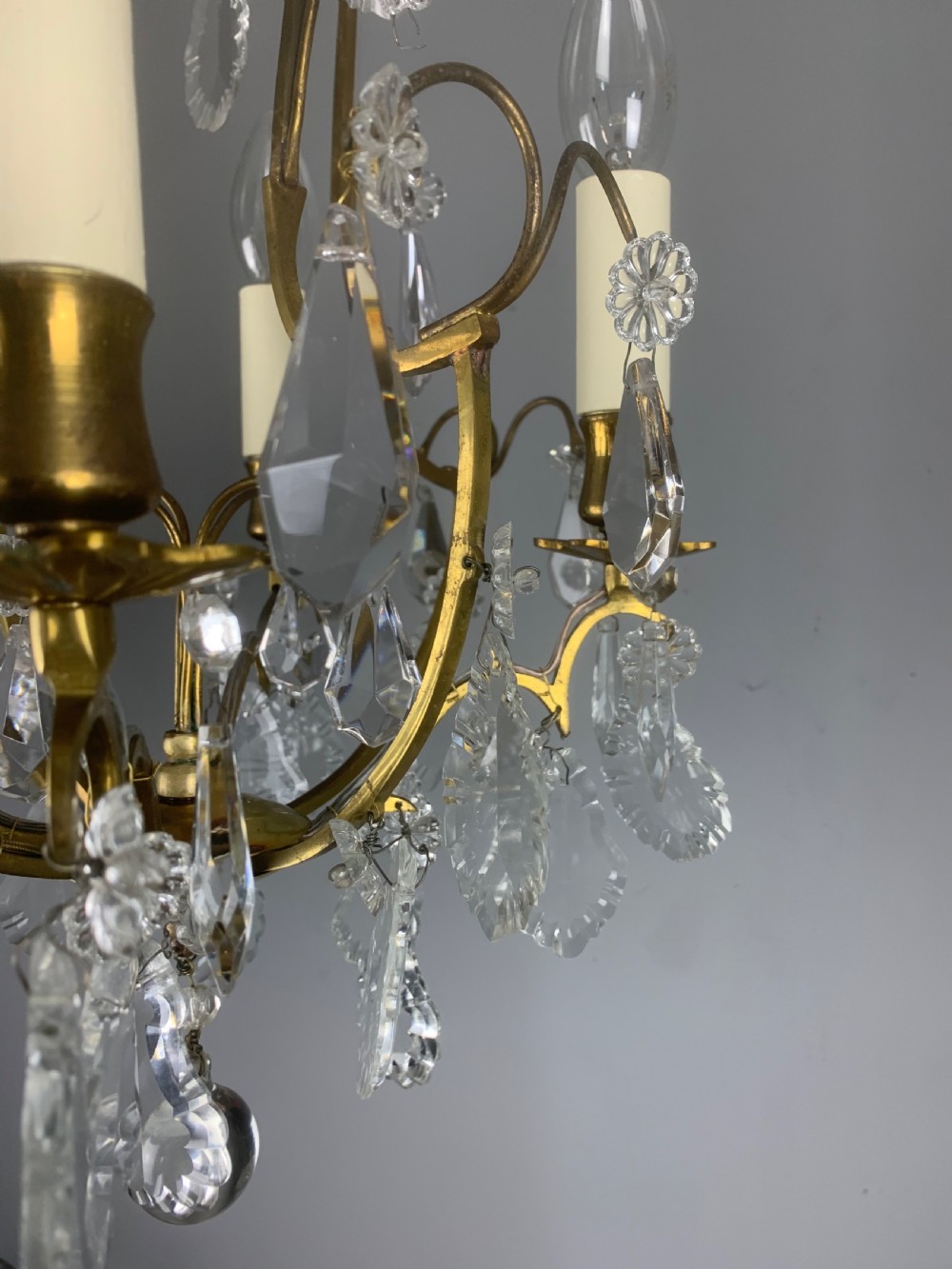 Small French Antique Gilt Brass Birdcage Crystal Chandelier  View VII