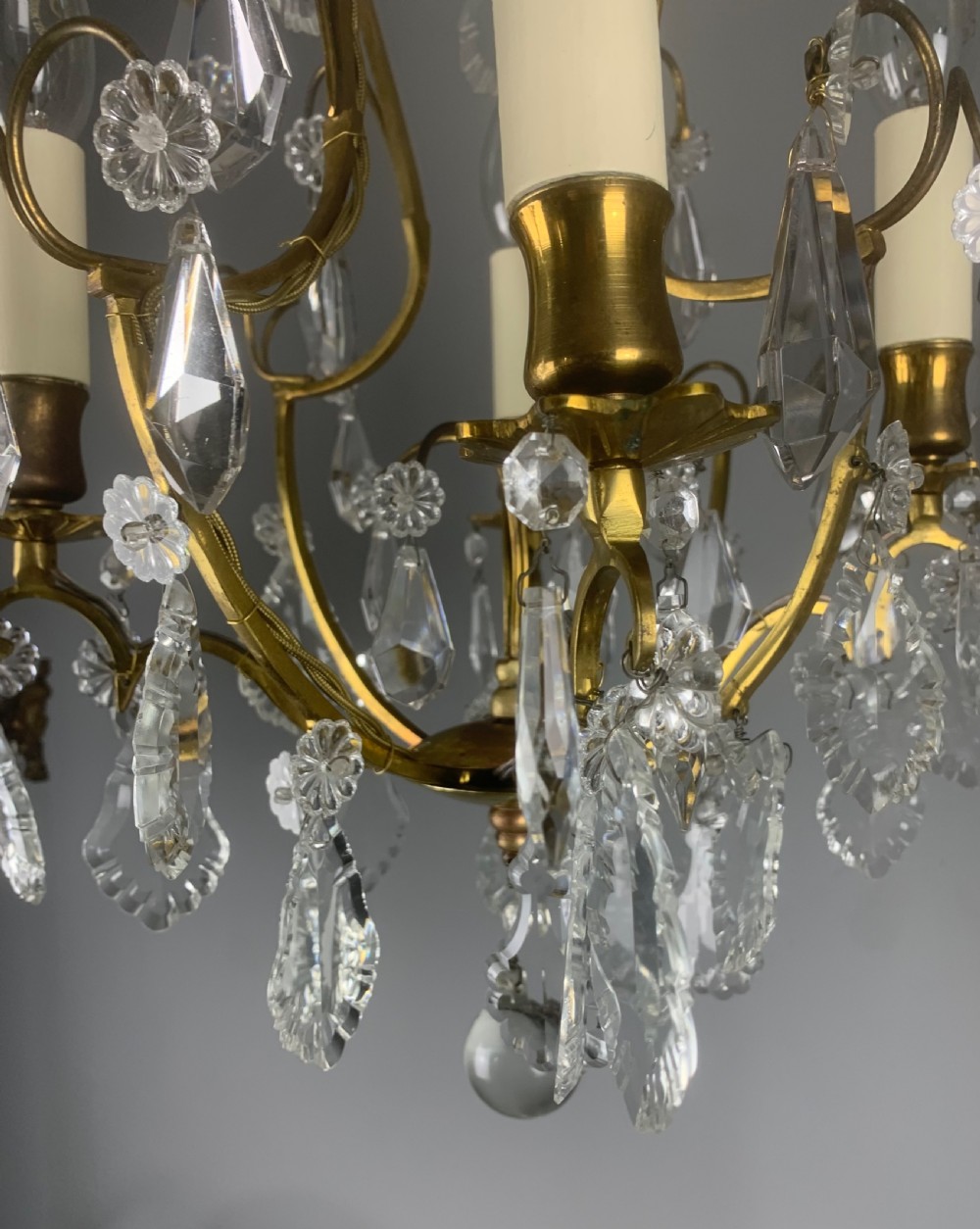 Small French Antique Gilt Brass Birdcage Crystal Chandelier  View VIII