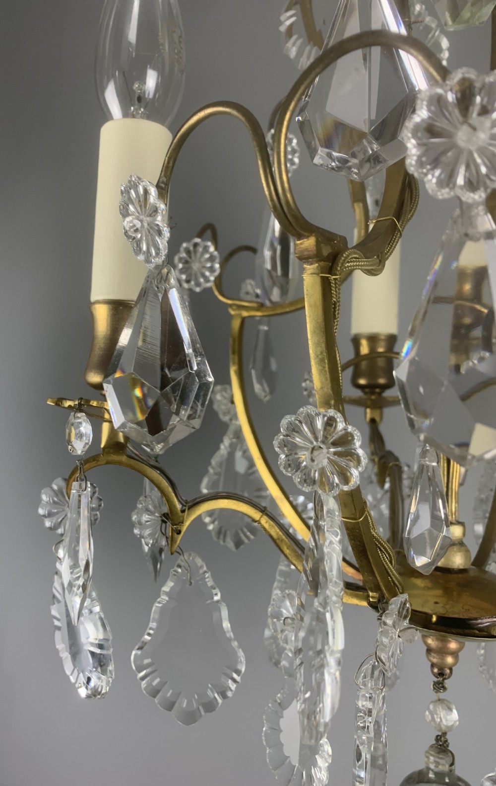 Small French Antique Gilt Brass Birdcage Crystal Chandelier  View IX