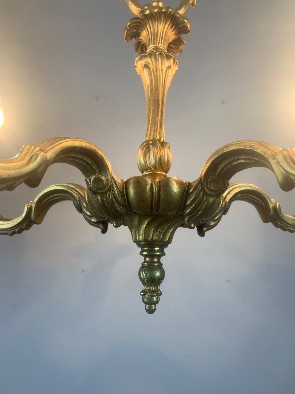 French Gilded Brass 5 Light Antique Chandelier View II