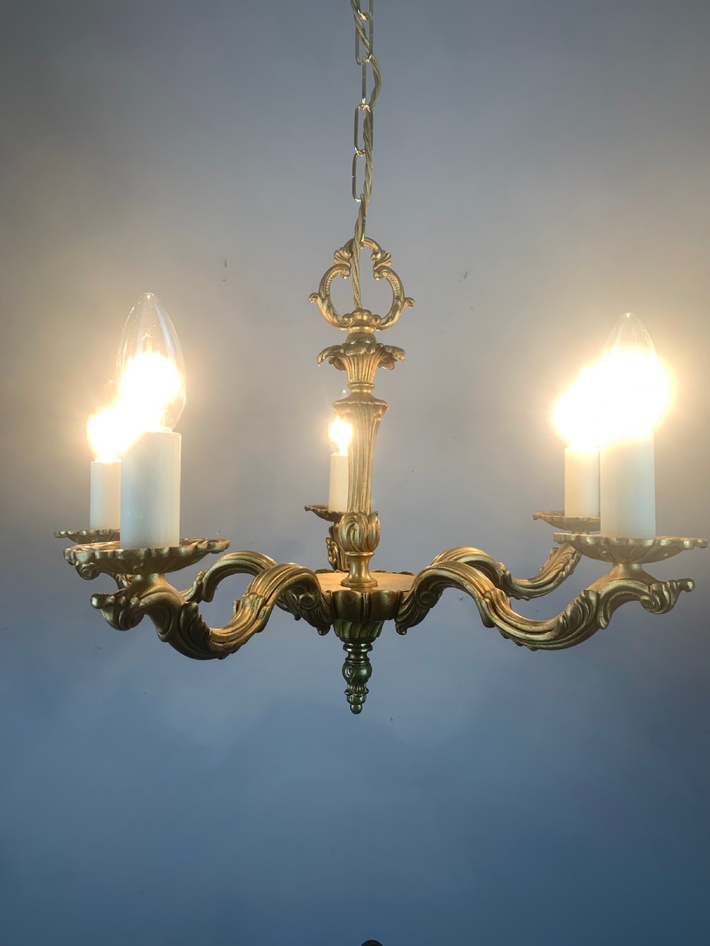 French Gilded Brass 5 Light Antique Chandelier View III