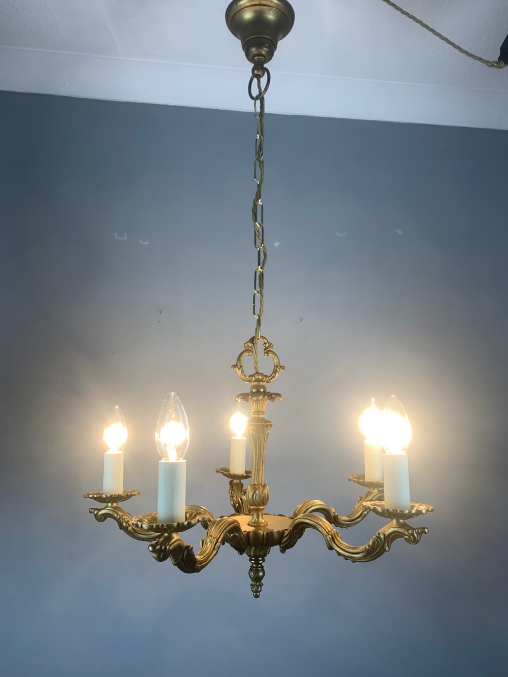 French Gilded Brass 5 Light Antique Chandelier View IV