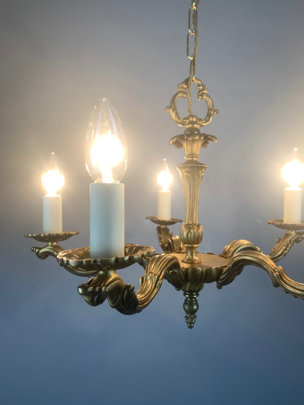 French Gilded Brass 5 Light Antique Chandelier View V