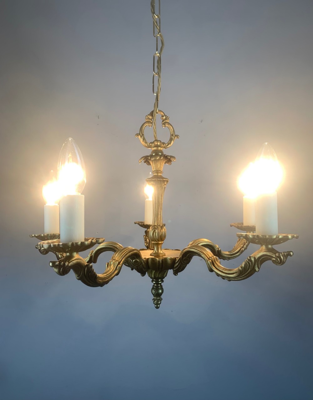 French Gilded Brass 5 Light Antique Chandelier View VI