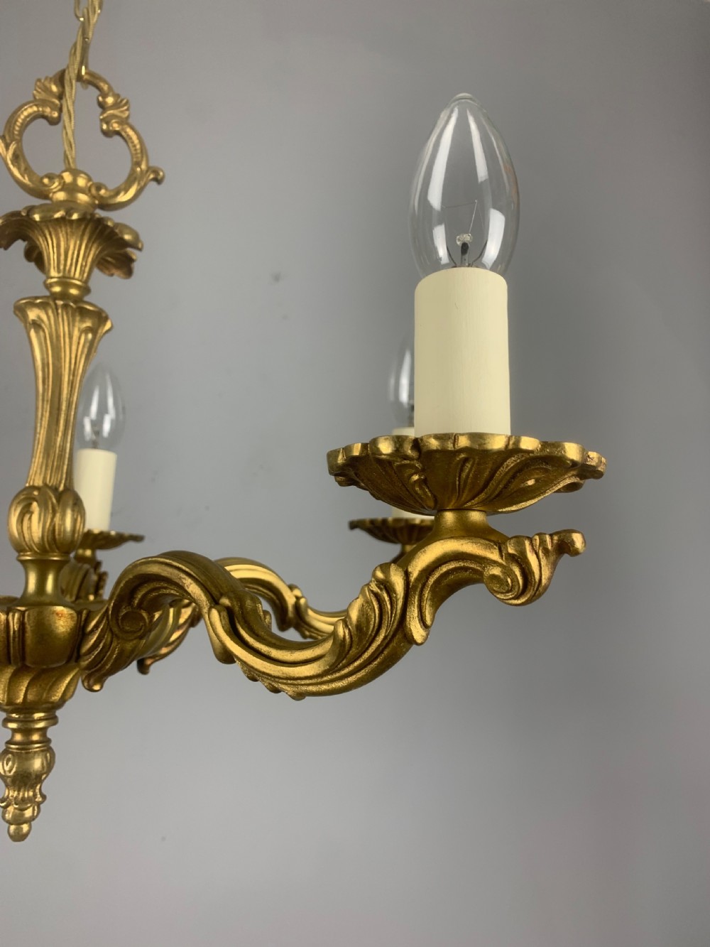 French Gilded Brass 5 Light Antique Chandelier View XII