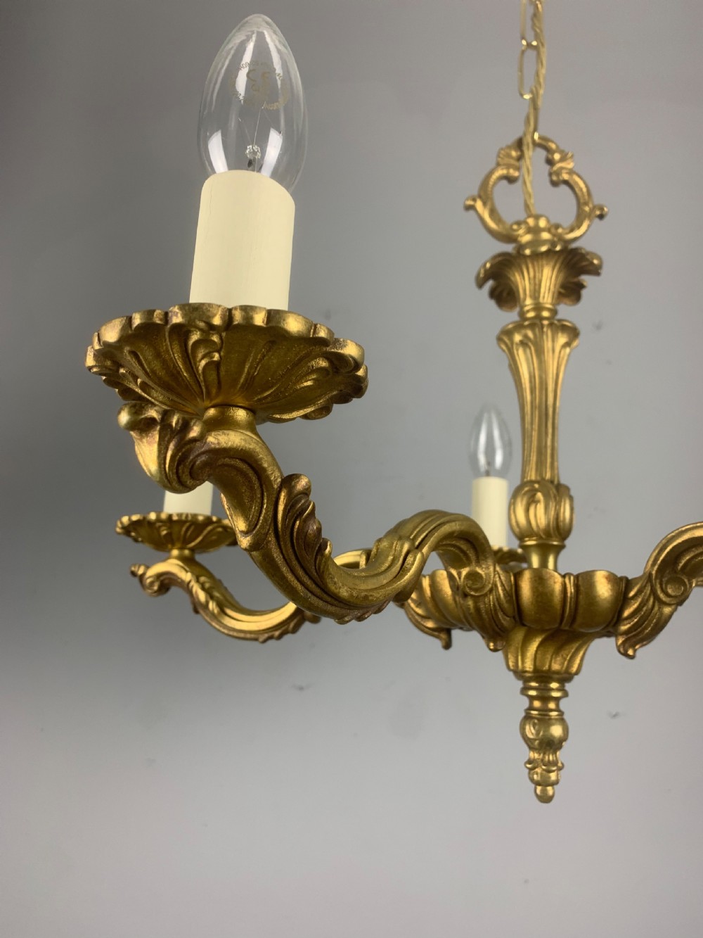 French Gilded Brass 5 Light Antique Chandelier View XIII
