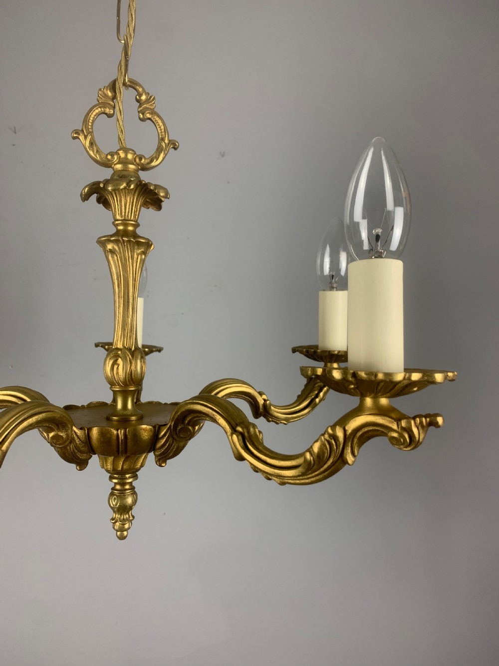 French Gilded Brass 5 Light Antique Chandelier View XIV
