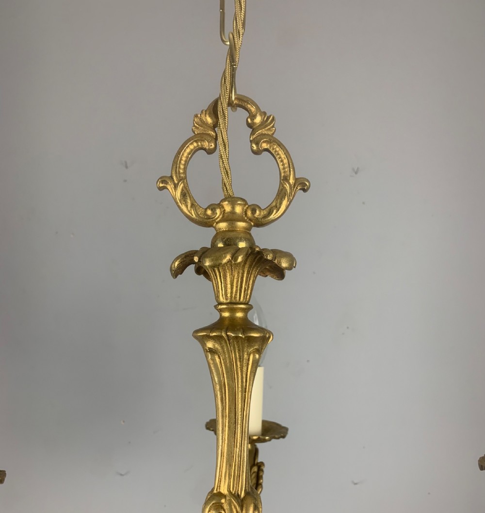 French Gilded Brass 5 Light Antique Chandelier View XV