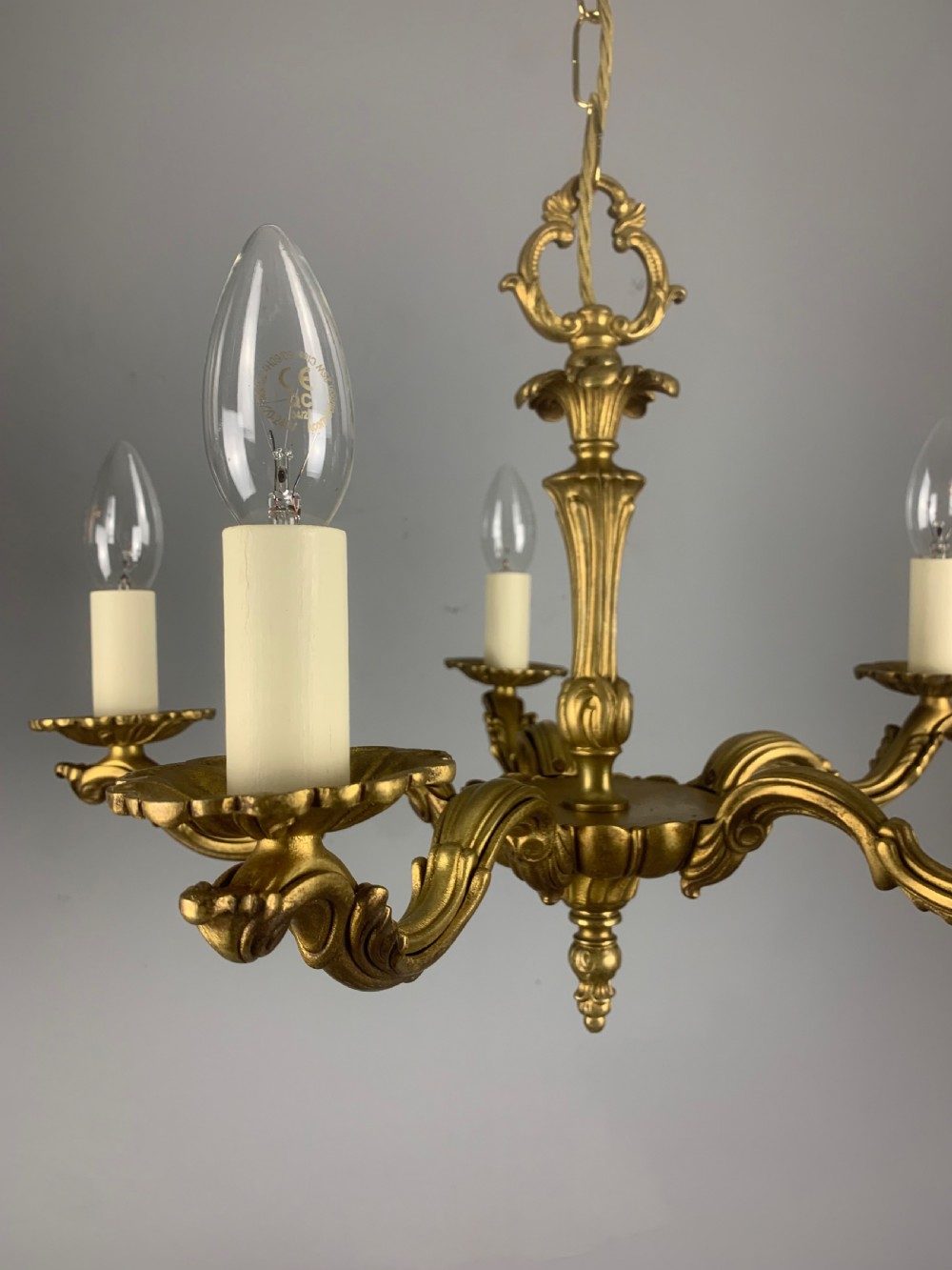 French Gilded Brass 5 Light Antique Chandelier View XVII