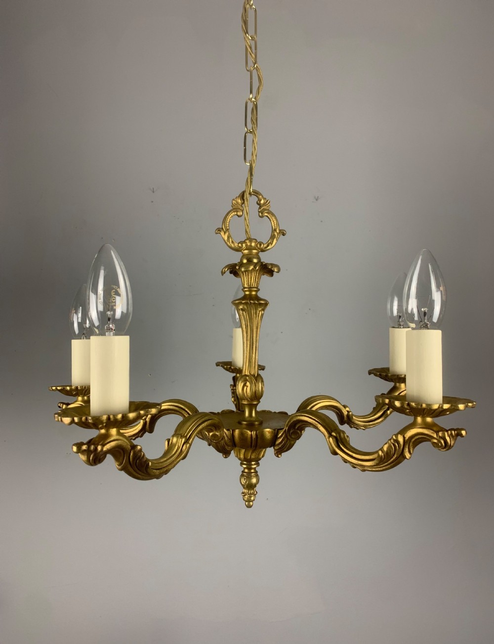 French Gilded Brass 5 Light Antique Chandelier View XVIII