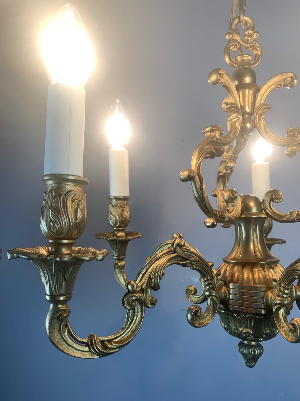 French Gilded Brass 5 Light Antique Chandelier View III
