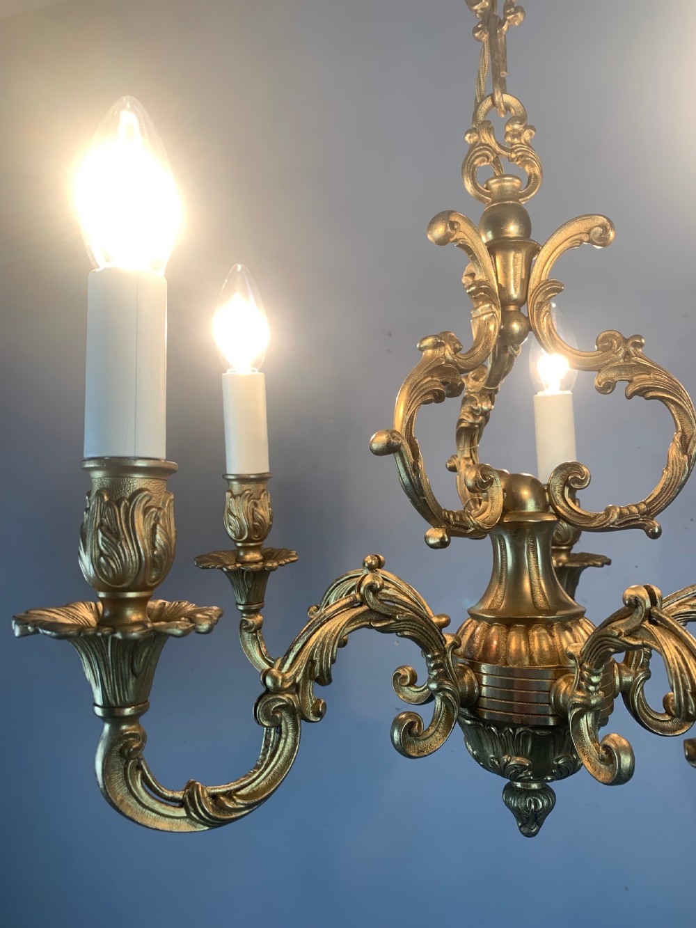 French Gilded Brass 5 Light Antique Chandelier View VI