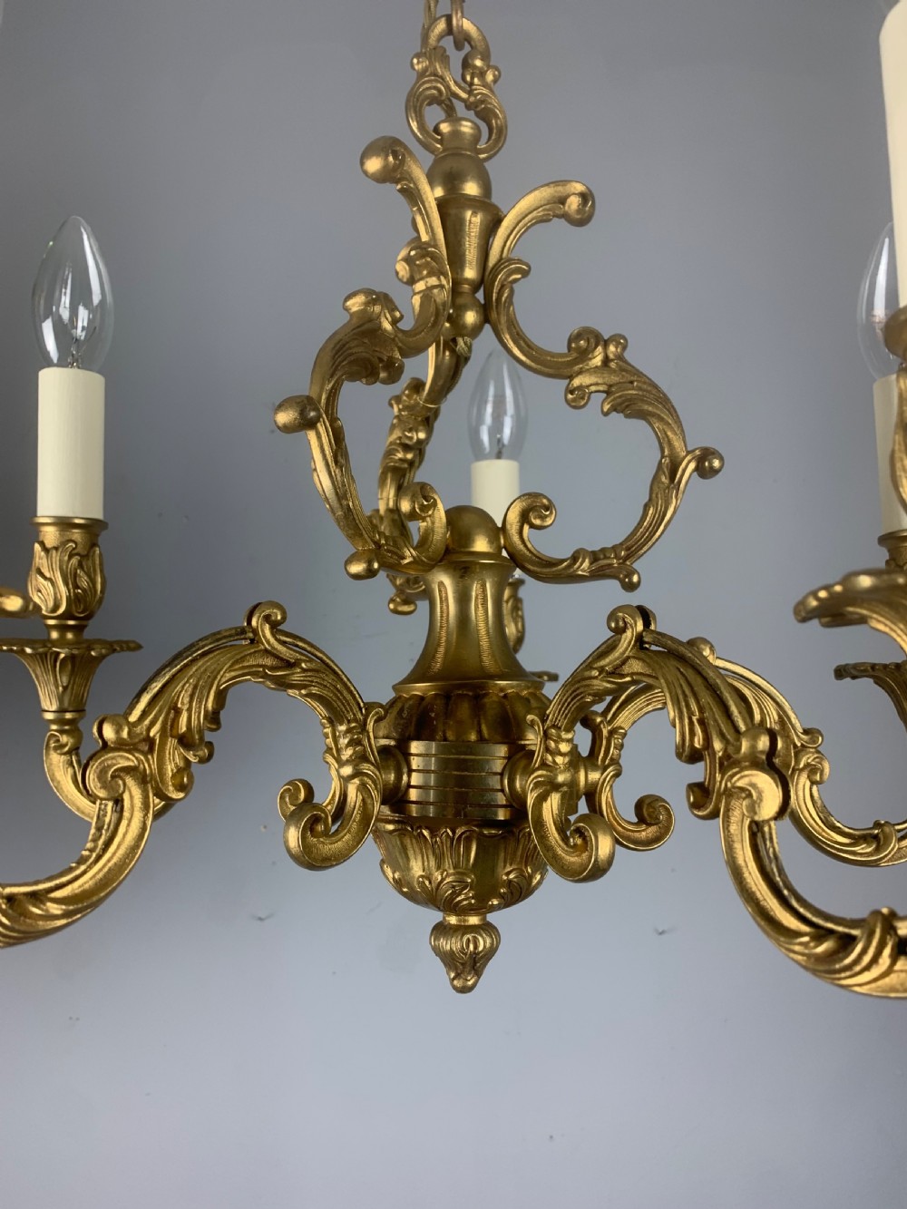 French Gilded Brass 5 Light Antique Chandelier View IX