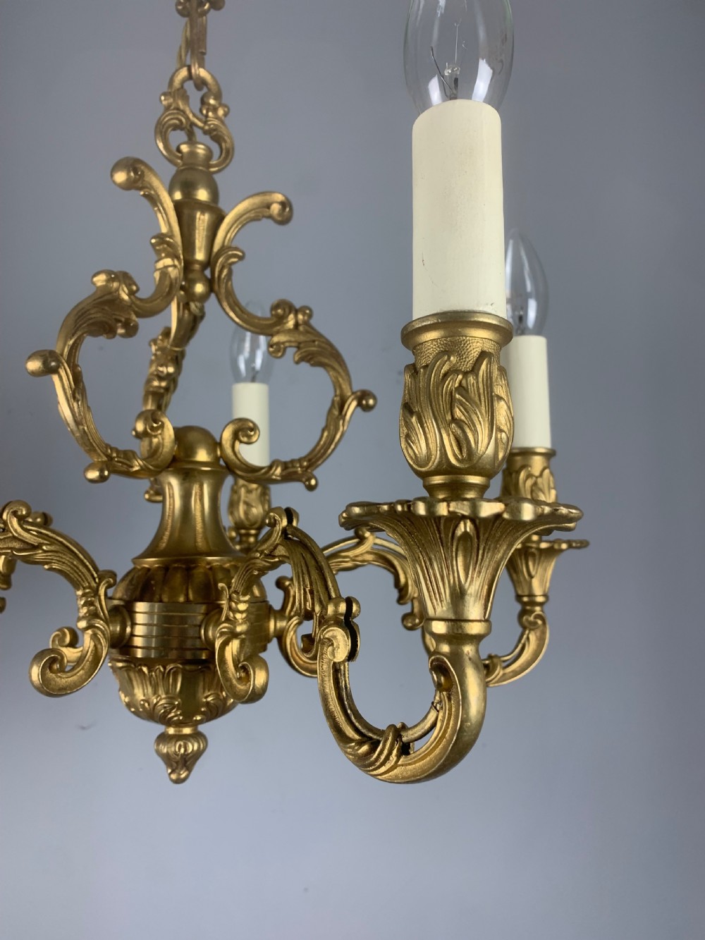French Gilded Brass 5 Light Antique Chandelier View X