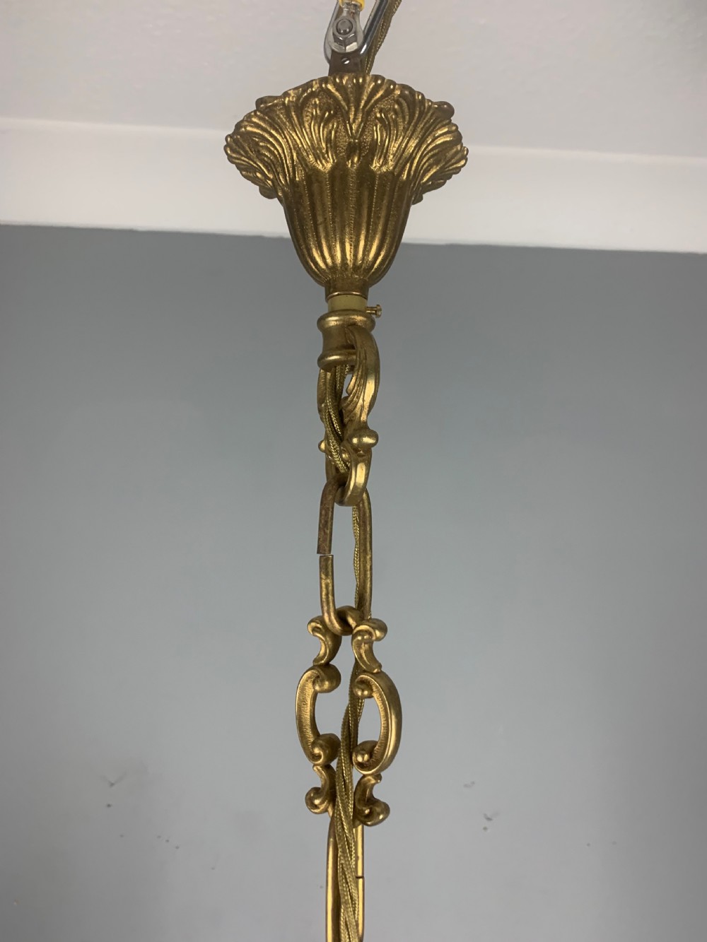 French Gilded Brass 5 Light Antique Chandelier View XII