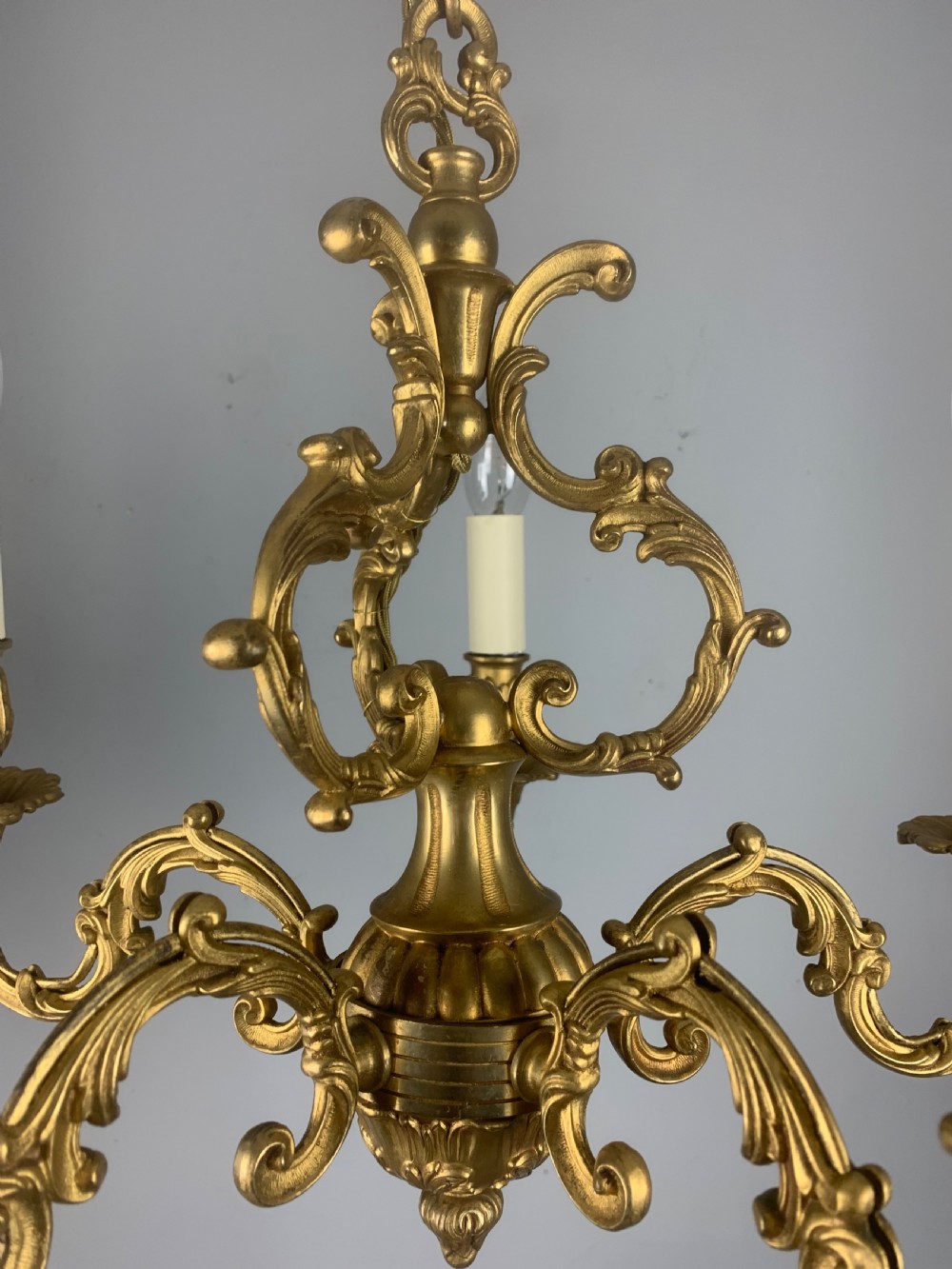 French Gilded Brass 5 Light Antique Chandelier View XIII