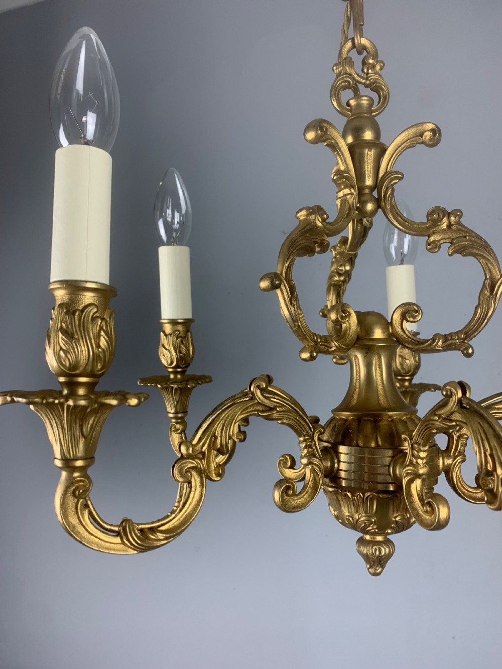 French Gilded Brass 5 Light Antique Chandelier View XIV