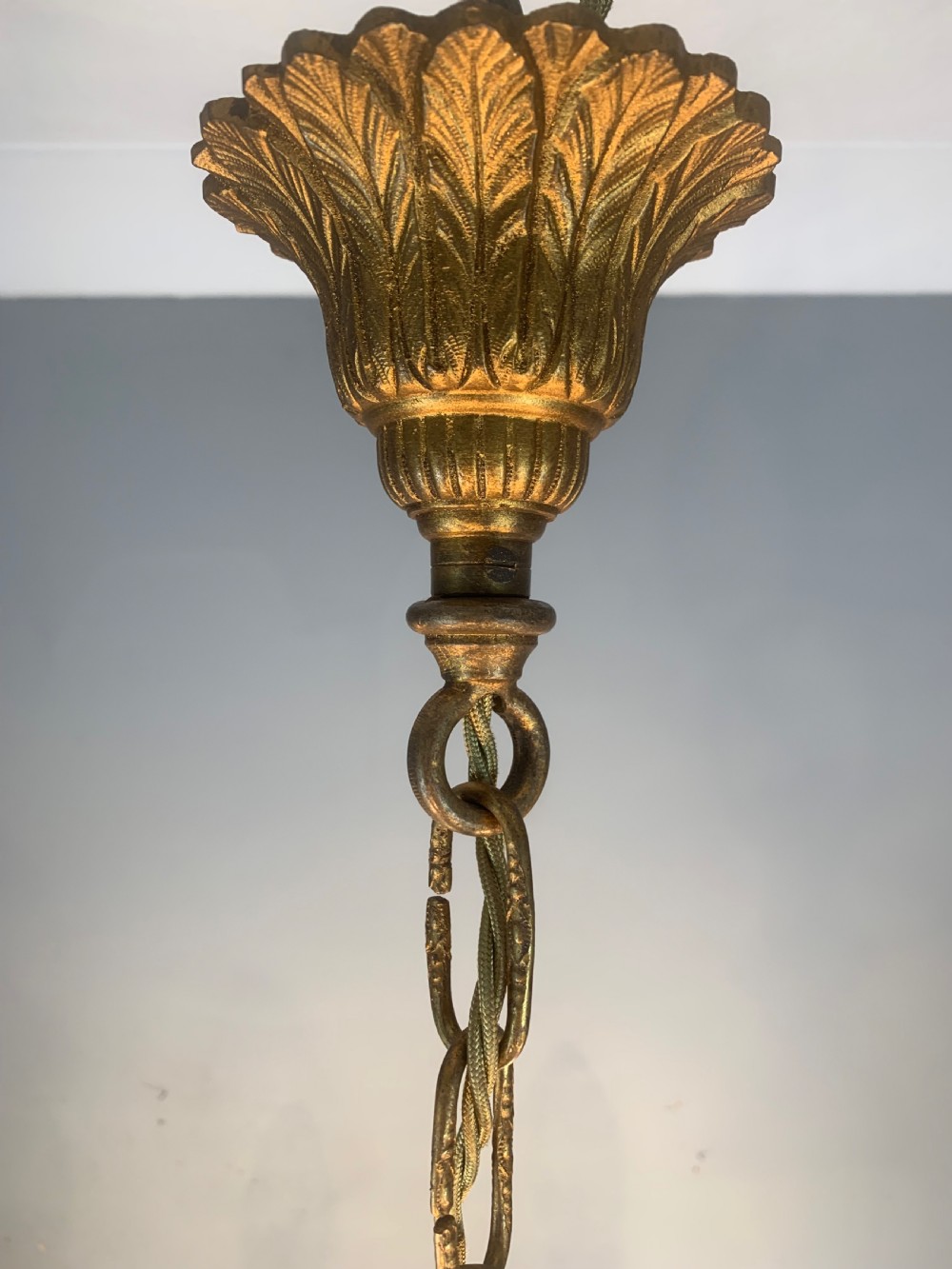 French Gilded Brass 6 Light Antique Crystal Chandelier View III
