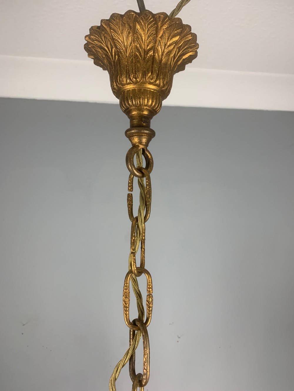 French Gilded Brass 6 Light Antique Crystal Chandelier View XI