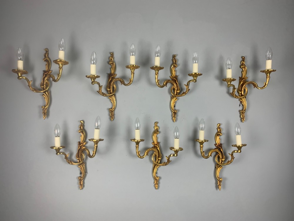 French Set Of 7 Bronze Twin Arm Antique Wall Lights
