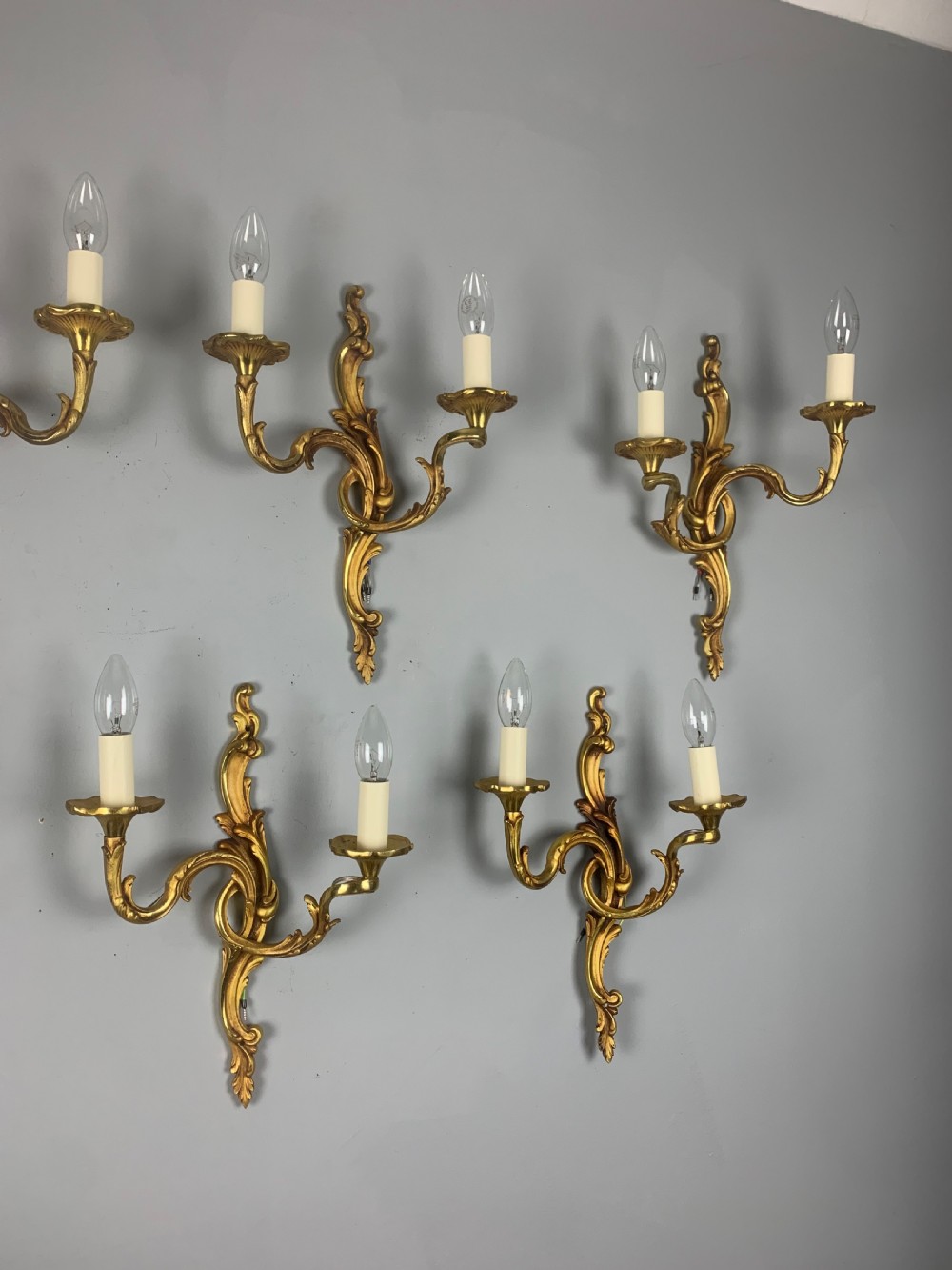 French Set Of 7 Bronze Twin Arm Antique Wall Lights View V
