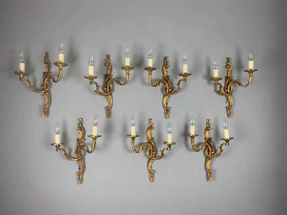 French Set Of 7 Bronze Twin Arm Antique Wall Lights View XIII