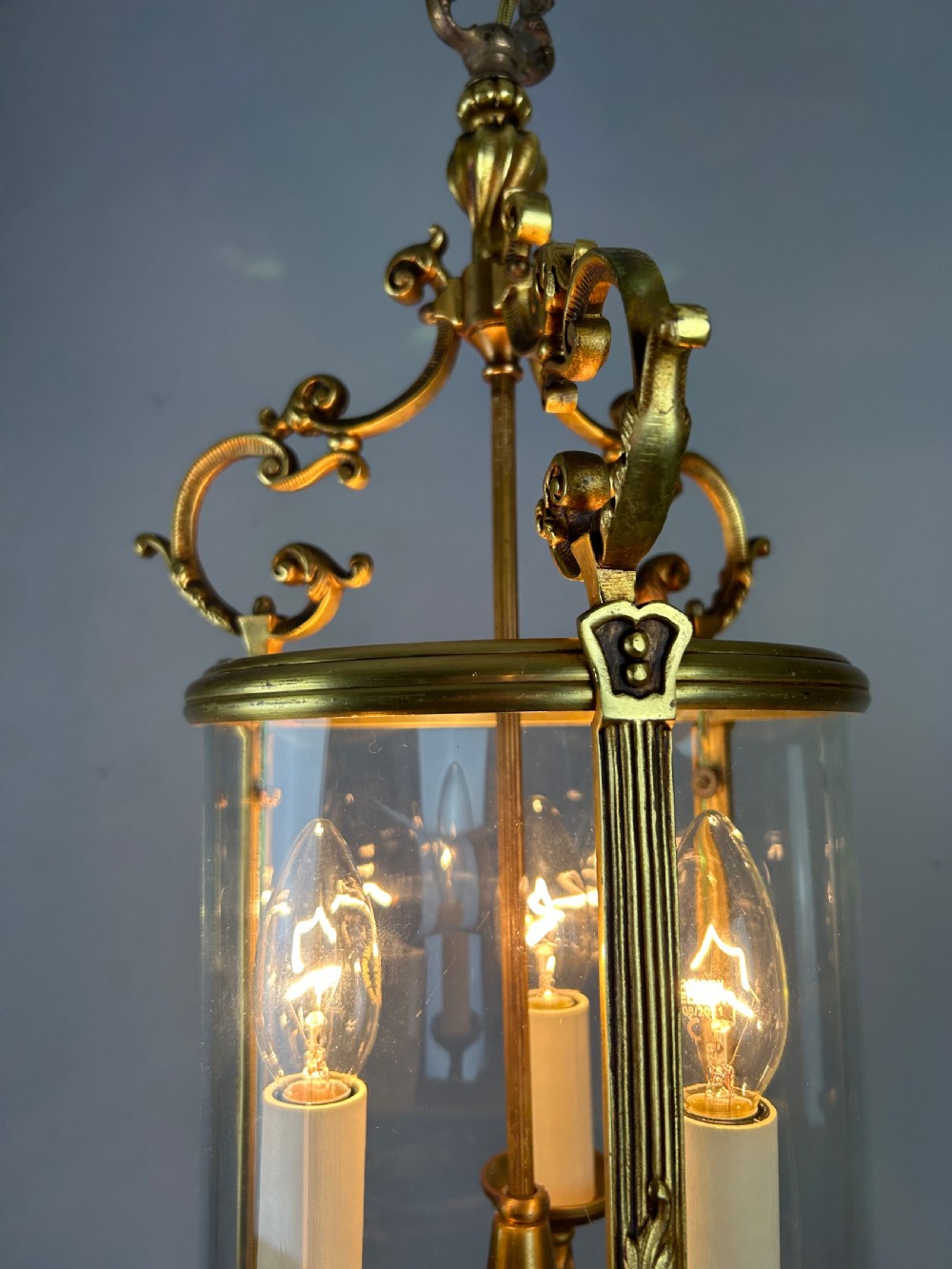 French Gilt Brass Triple Light Antique Lantern  View III
