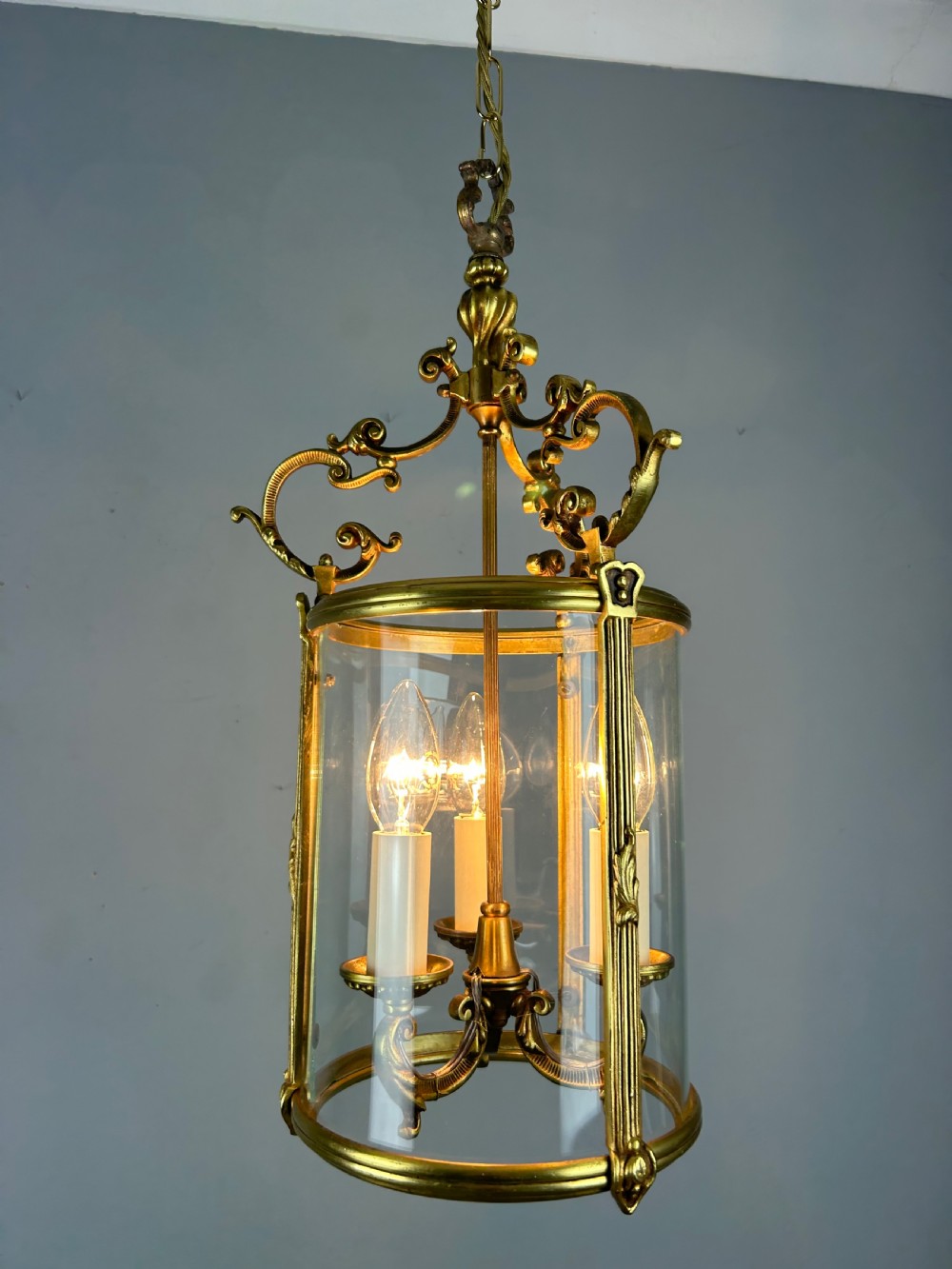 French Gilt Brass Triple Light Antique Lantern  View IV